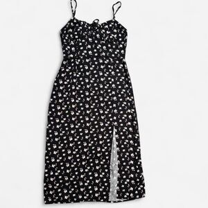 Aeropostale Black Floral Midi Sundress with Side Slit (Size Medium)